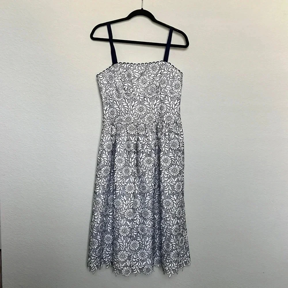 Draper James Navy Blue & White Floral Lace Midi Dress - Picture 2 of 7